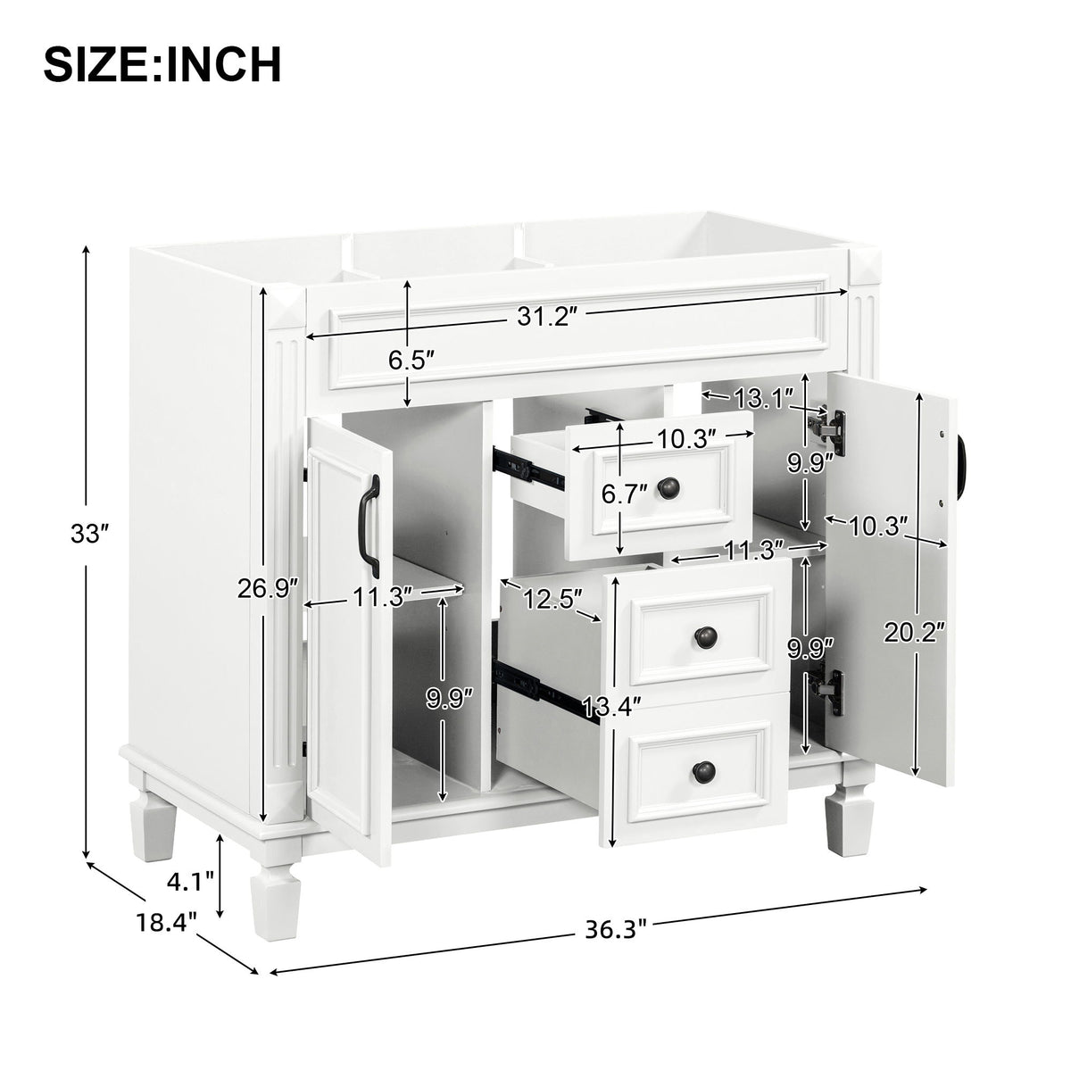 Bathroom Vanity Cabinet With 2 Soft Closing Doors And 2 Drawers