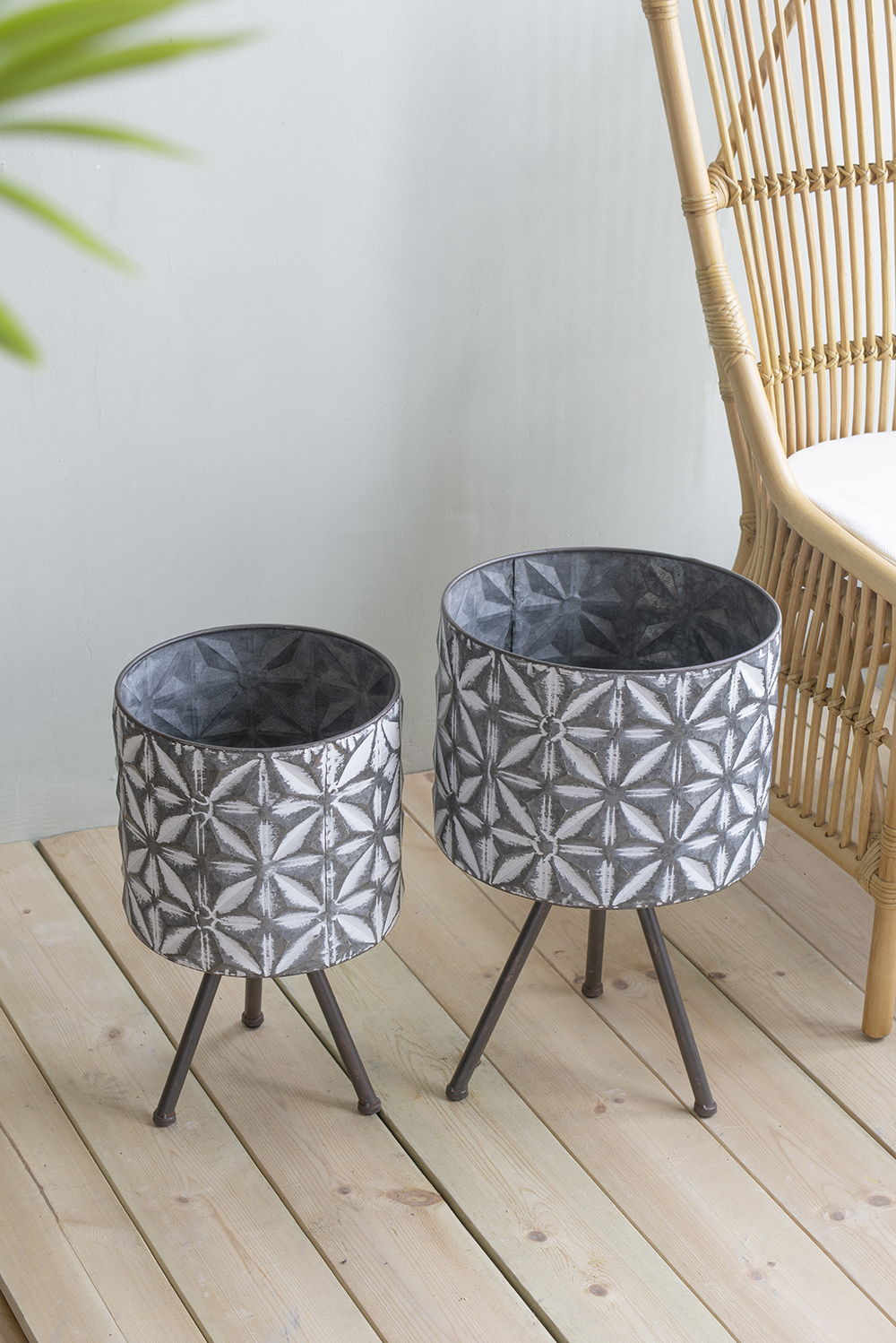 Macetero metálico redondo galvanizado estilo granja (juego de 2) - Gris