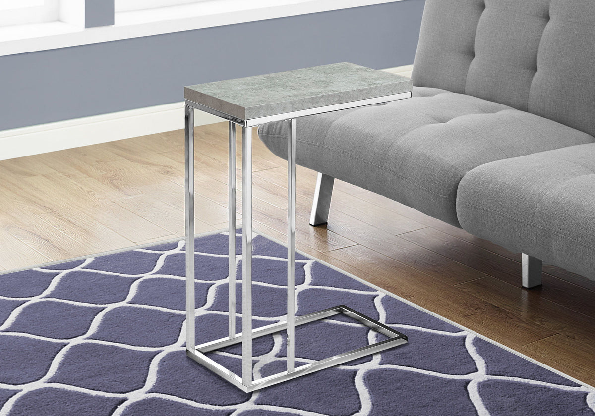 Mesa auxiliar en forma de C, vidrio templado, diseño elegante, contemporáneo y moderno.
