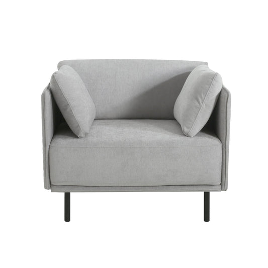 Vintage Lounge Chair With Polyester Upholstery, Solid Wood Frame & Steel Legs - Gray