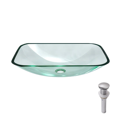 Clear Vessel Sink Rectangle Above Counter Bathroom Basin With Pop Up Drain, No Faucet - Clear