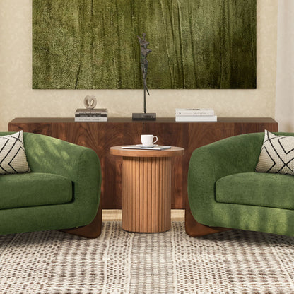 Kenzie - Fluted Pillar Round Accent Side Table - Light Natural Brown