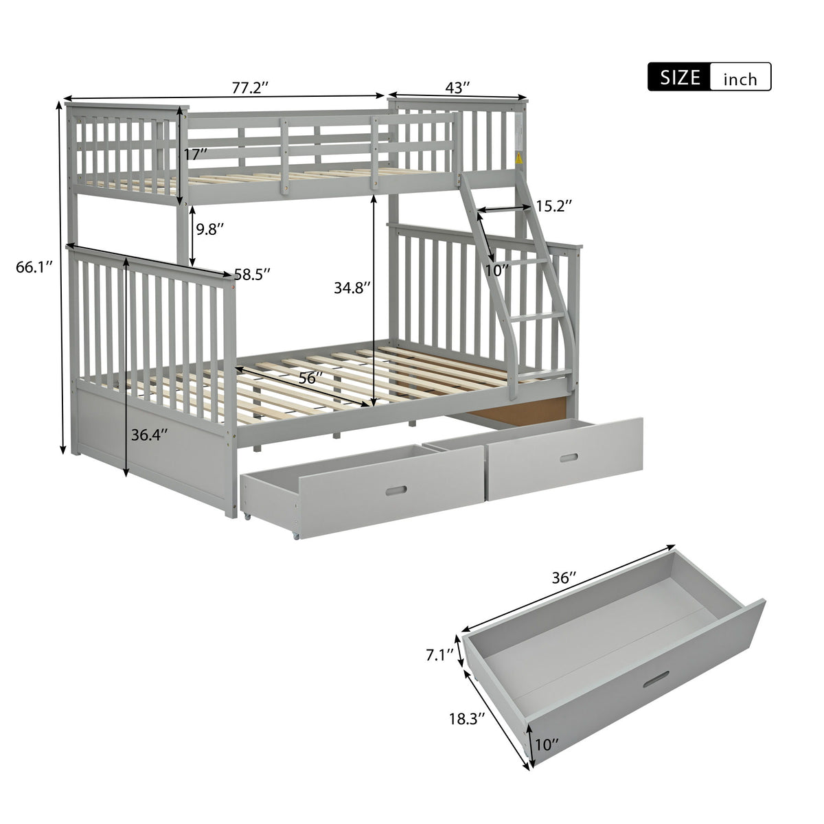 Bunk Bed With Ladder, And Safety Guard Rails