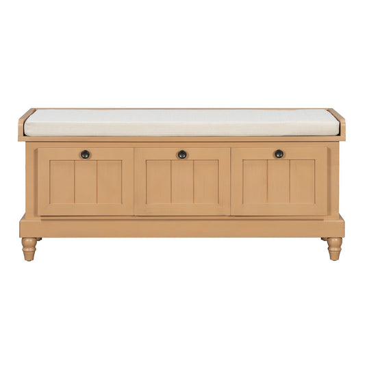 Shoe Bench With Cushion And 3 Drawers - Natural