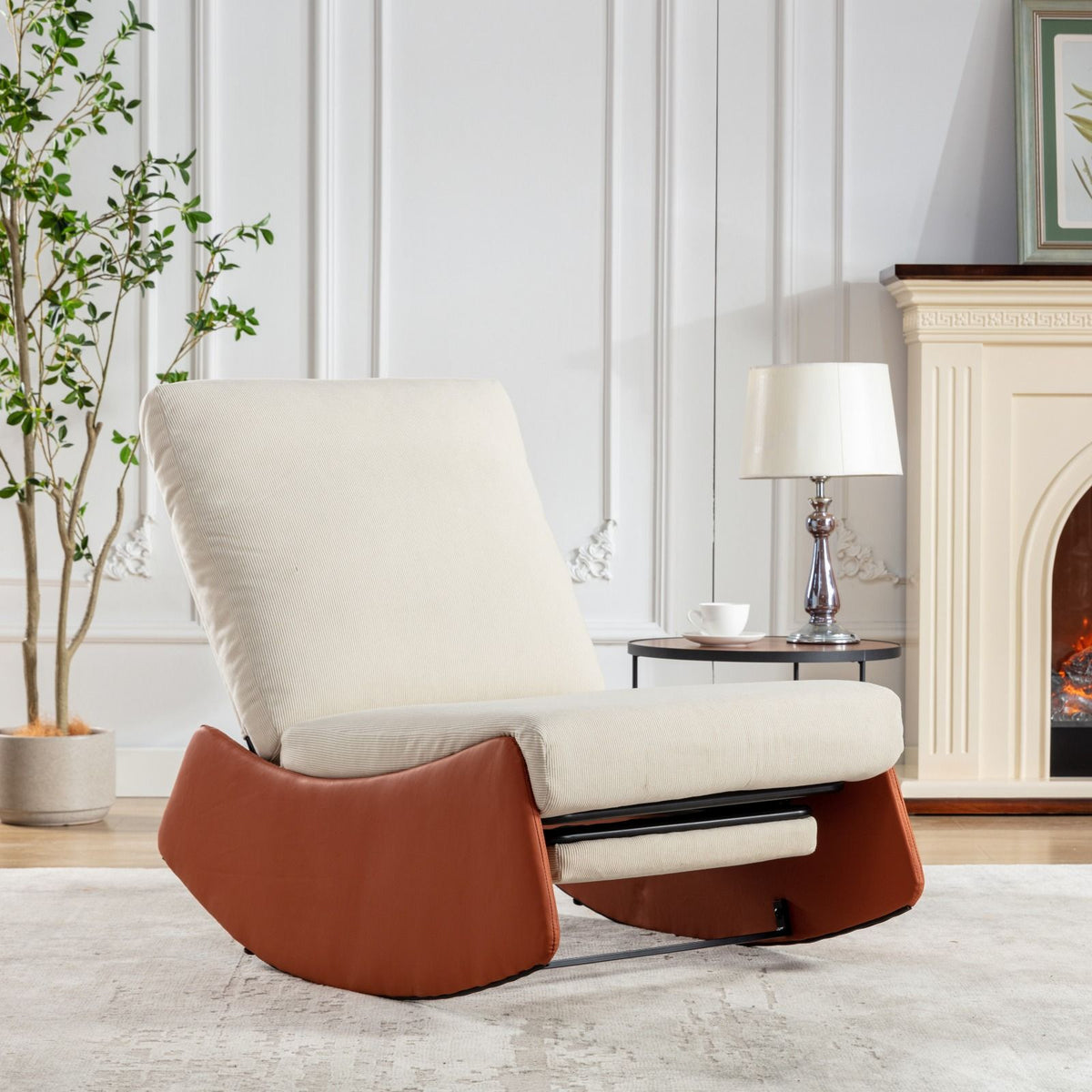 Modern Rocking Chair Recliner, Comfy Rocker Nursery Chair With Footrest, Accent Reading Chair, Upholstered Lounge Chair For Relaxing, Resting, Soft Padded Rocker For Indoor Living Room Bedroom - Orange