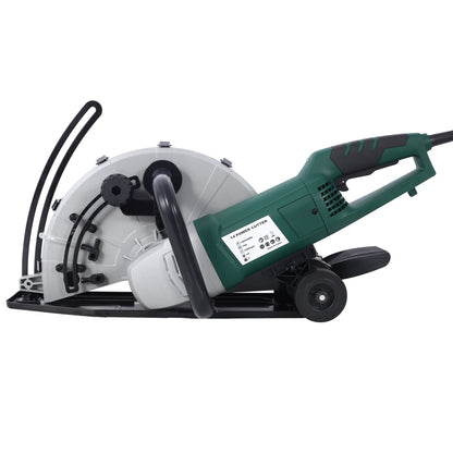Portable Electric Corded Circular Concrete Saw 14" Wet / Dry Cutter 2600W Green Steel With Water Line & Guide Roller - Green