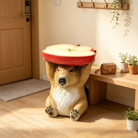 14'' Capybara Holding Apple Slice Stool, Cute Animal Side Table Decor, Indoor Outdoor Creative Figurine Seat For Patio, Garden, Porch, Living Room Home Decor