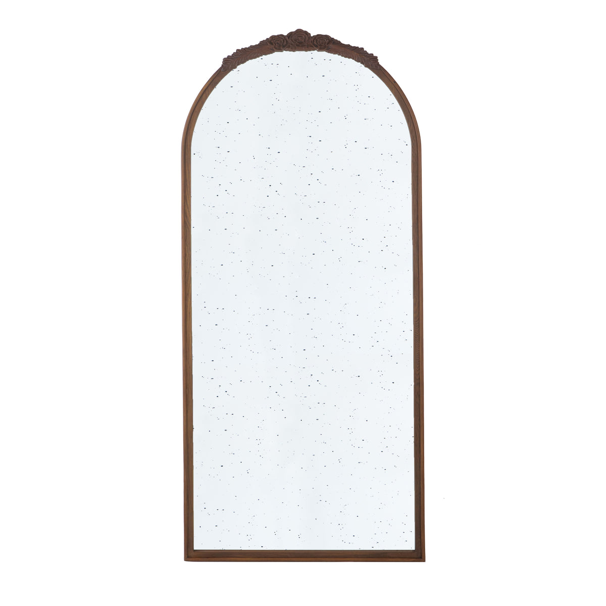 Hand Carved Rose Antique Mirror Frame, Large Arch Mirror Wall Decor For Living Room, Bathroom, Entryway - Brown