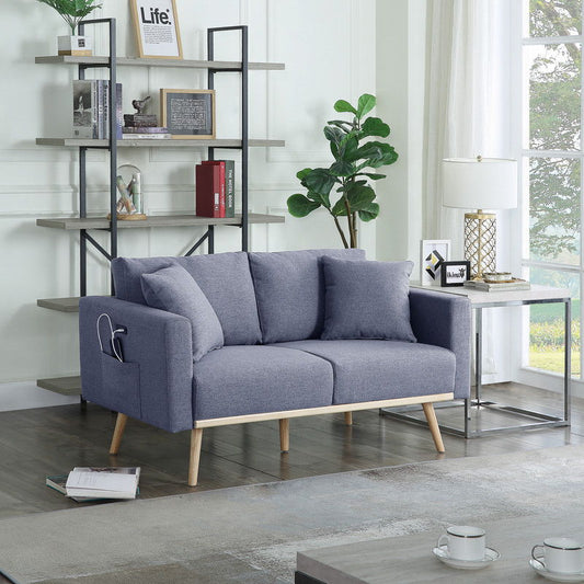 Easton - Fabric Loveseat With USB Charging Ports Pockets And Pillows