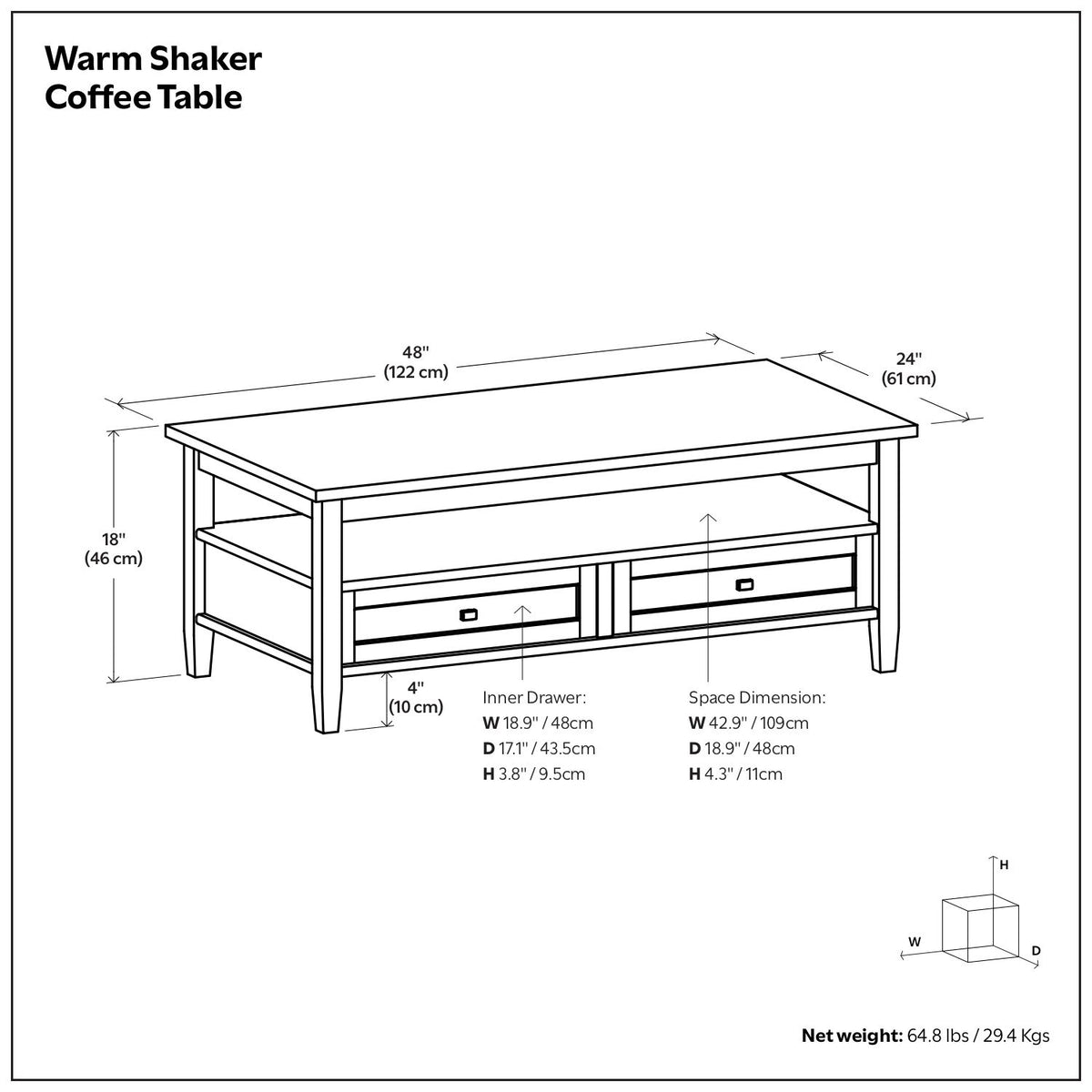 Warm Shaker - Coffee Table - Rustic Natural Aged Brown