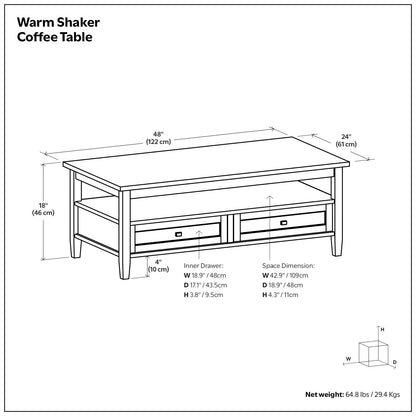 Warm Shaker - Coffee Table - Rustic Natural Aged Brown