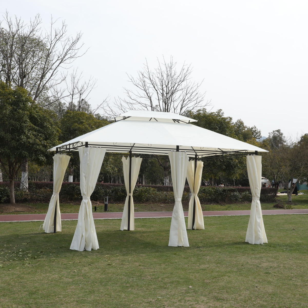 Outdoor Patio Gazebo Tent With Ventilated Double Roof And Sidewall