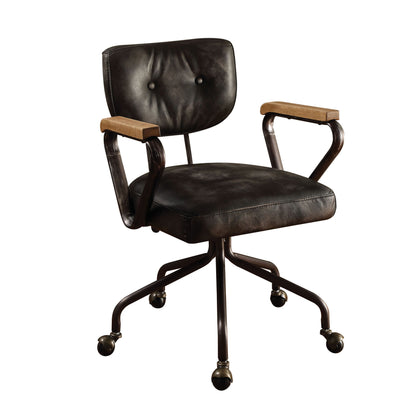 Hallie - Silla de oficina de cuero de grano superior - Negro vintage