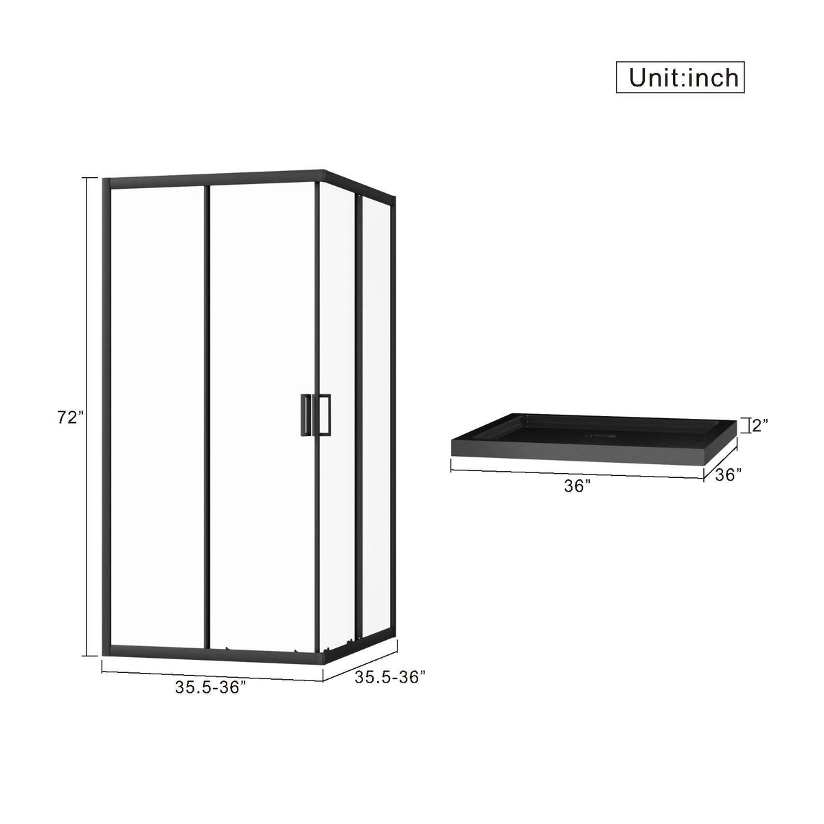 Corner Shower Enclosure, Double Sliding Door & Shower Base