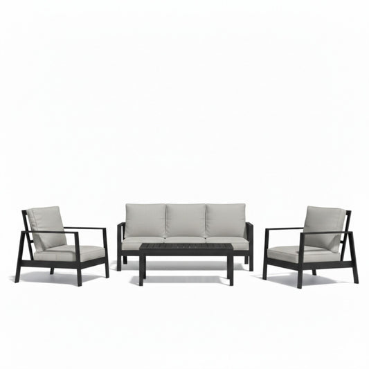 5 Seat Outdoor Patio Furniture Set, Thick Cushions & Coffee Table - Black / Gray