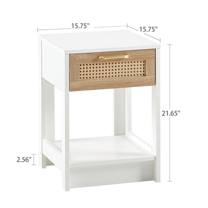 Mesa auxiliar de ratán de 40 cm con cajón, mesita de noche moderna, mesa auxiliar para sala de estar y dormitorio