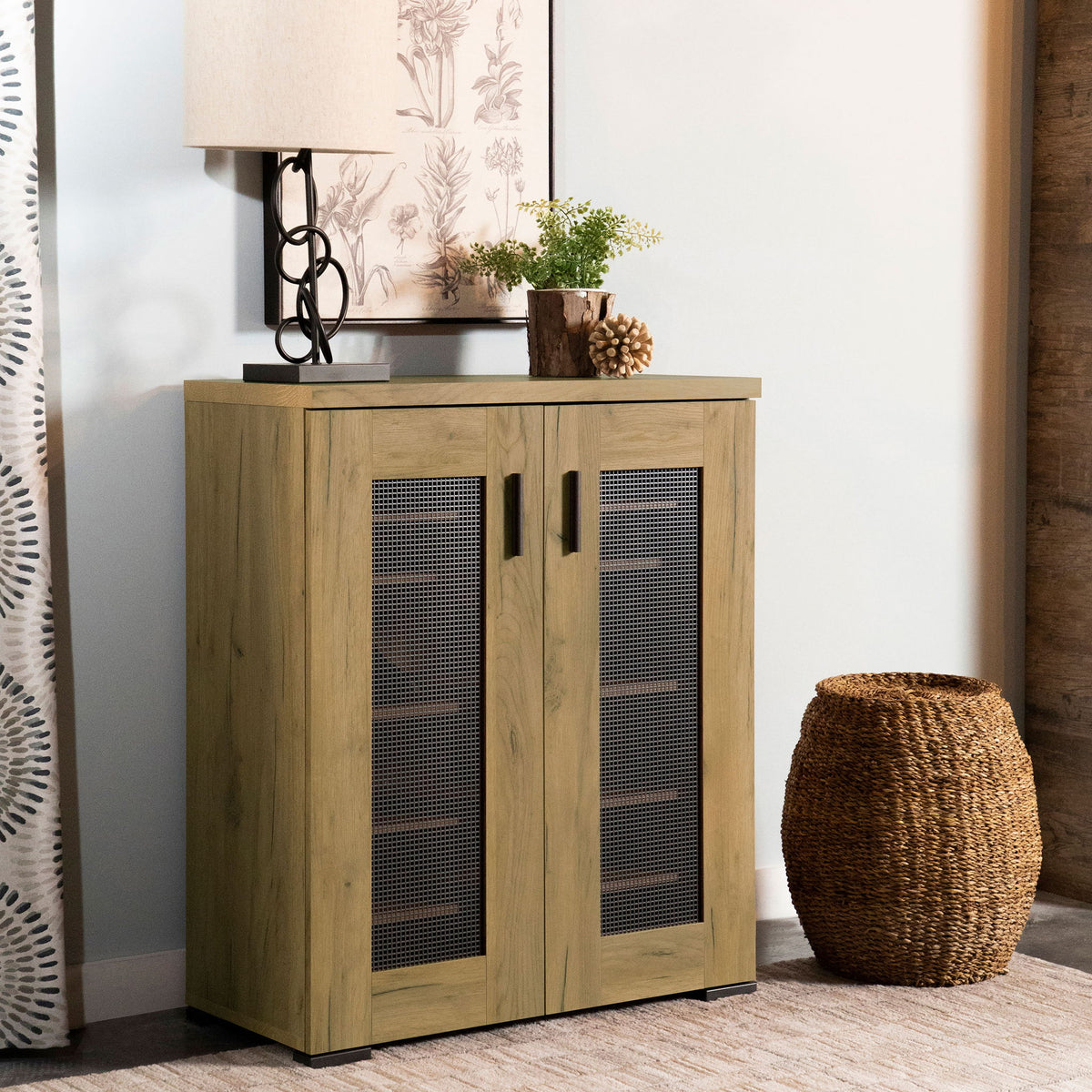 Door Accent Cabinet With Screens - Brown