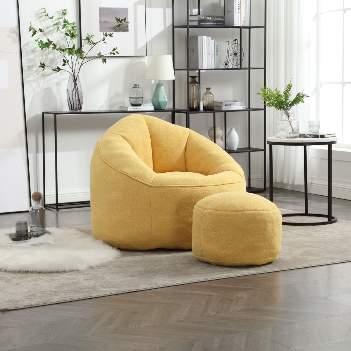 Bedding Bean Bag Sofa Chair High Pressure Foam With Footrest