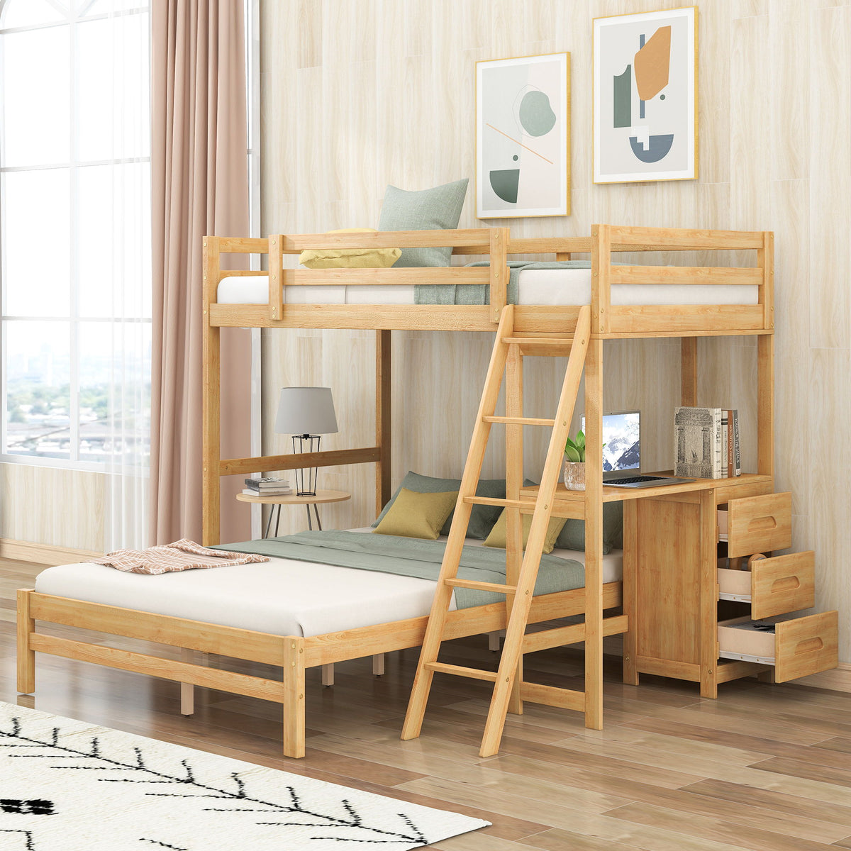 Bunk Bed With Built In Desk And 3 Drawers