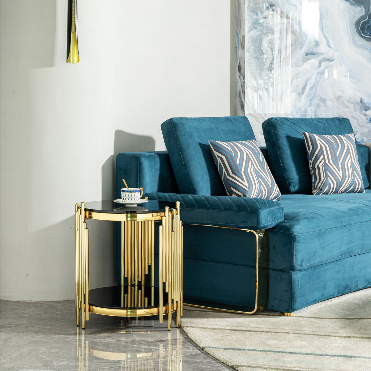 Elegant Round Table With Double Layer Tempered Glass Top And Stainless Steel Frame For Living Room
