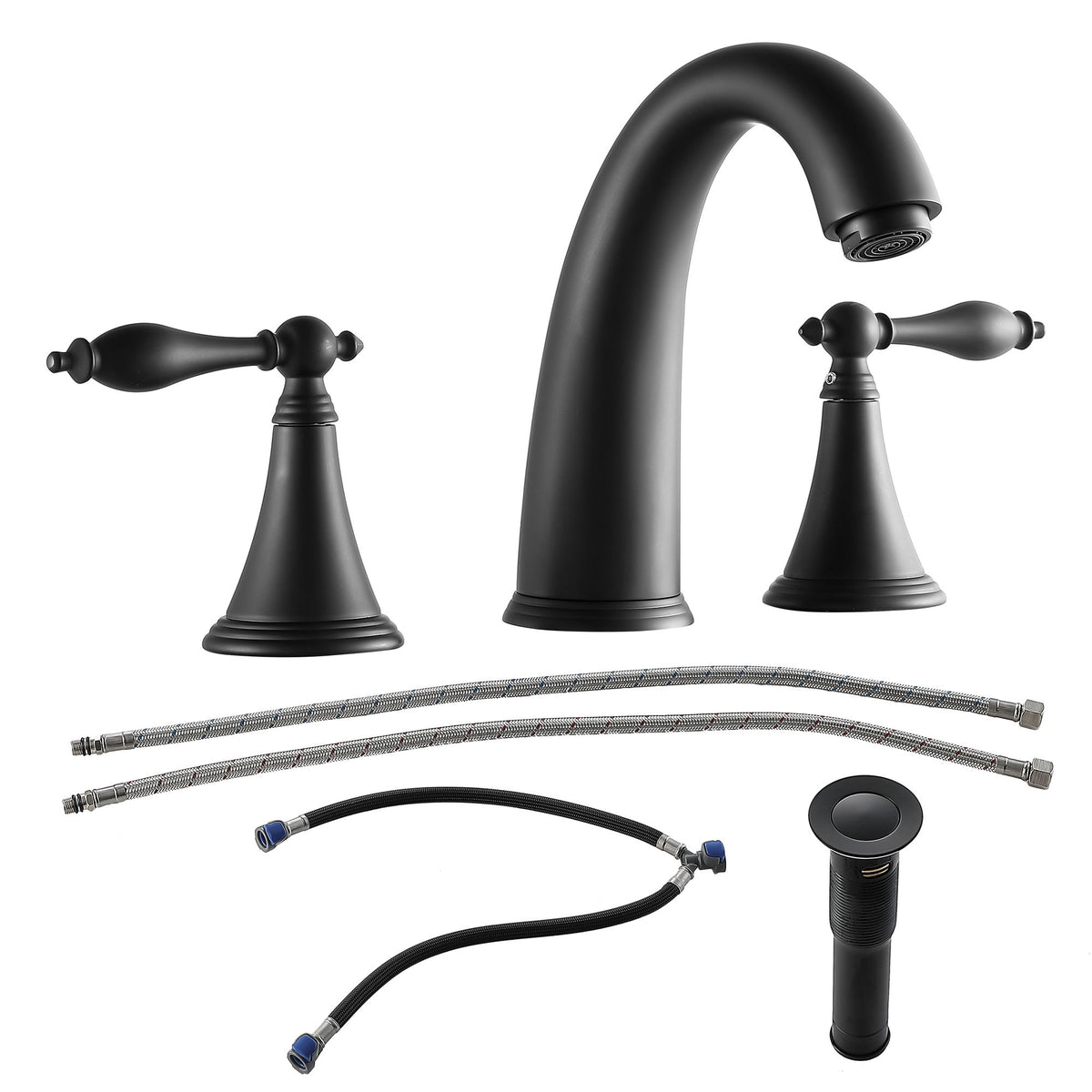 Elegant 2 Handle Widespread Bathroom Faucet With Pop Up Drain And Water Supply Lines