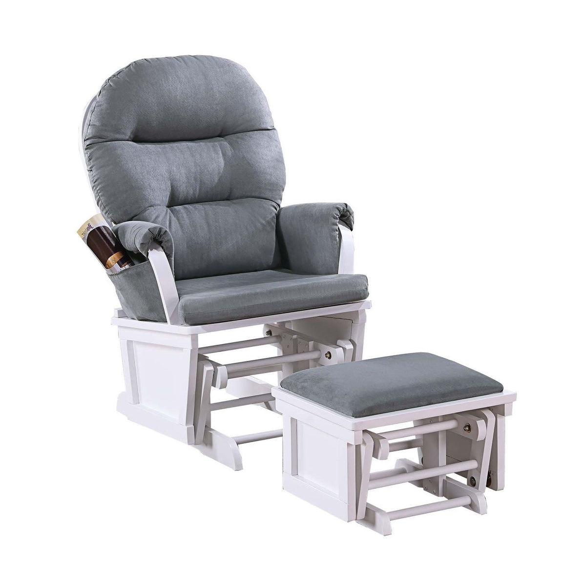 Glider Chair With Ottoman, Gliding Motion Chair Plush Cushion Seat Side Pocket - Dark Gray