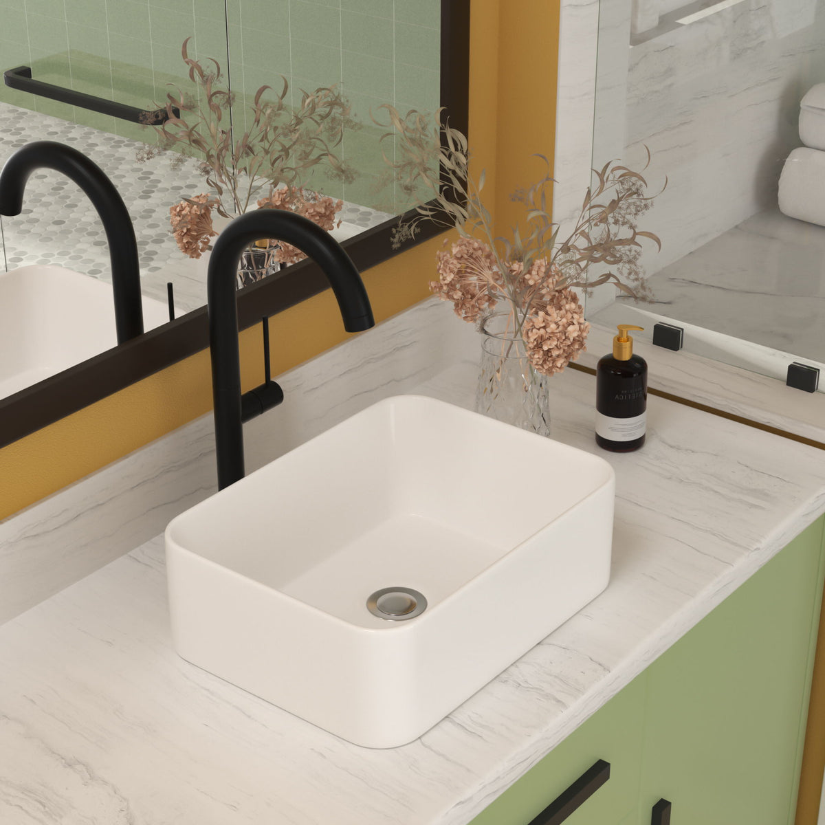 Sleek Ceramic Rectangular Vessel Bathroom Sink