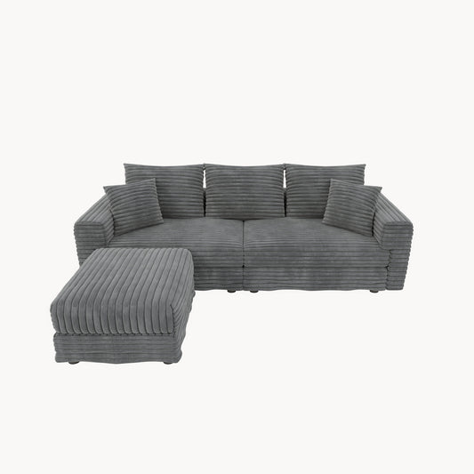 3 Seat Sofa, Deep Seat Couches With Soft Pillows And 1 Ottomans, Convertible Sofa Lounge Chair, For Living Room - Gray