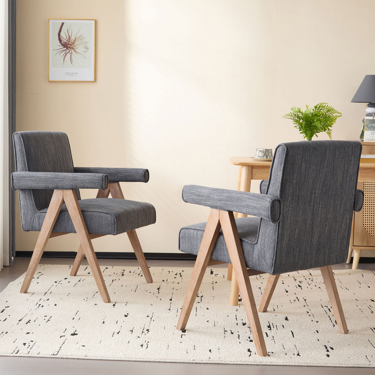 Contemporary Poppy Fabric Dining Armchair With Rubberwood Legs