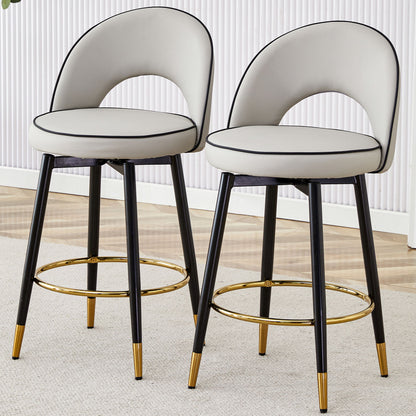 Modern Upholstered 360° Rotatable Bar Chair With Metal Legs For Dining Room (Set of 2)