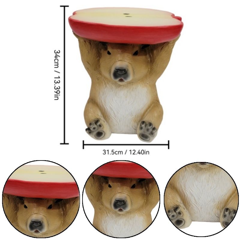 14'' Capybara Holding Apple Slice Stool, Cute Animal Side Table Decor, Indoor Outdoor Creative Figurine Seat For Patio, Garden, Porch, Living Room Home Decor