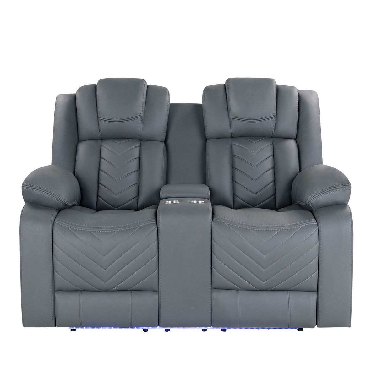 Raize - Loveseat reclinable de 10 plazas con consola eléctrica y LED - Gris