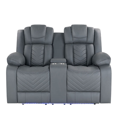 Raize - Loveseat reclinable de 10 plazas con consola eléctrica y LED - Gris