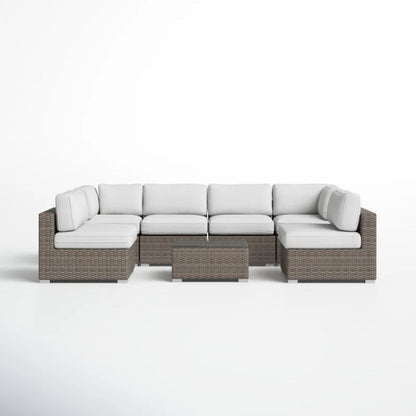 6 Person All Weather Wicker Patio Set With Premium Cushions - Gray Mix