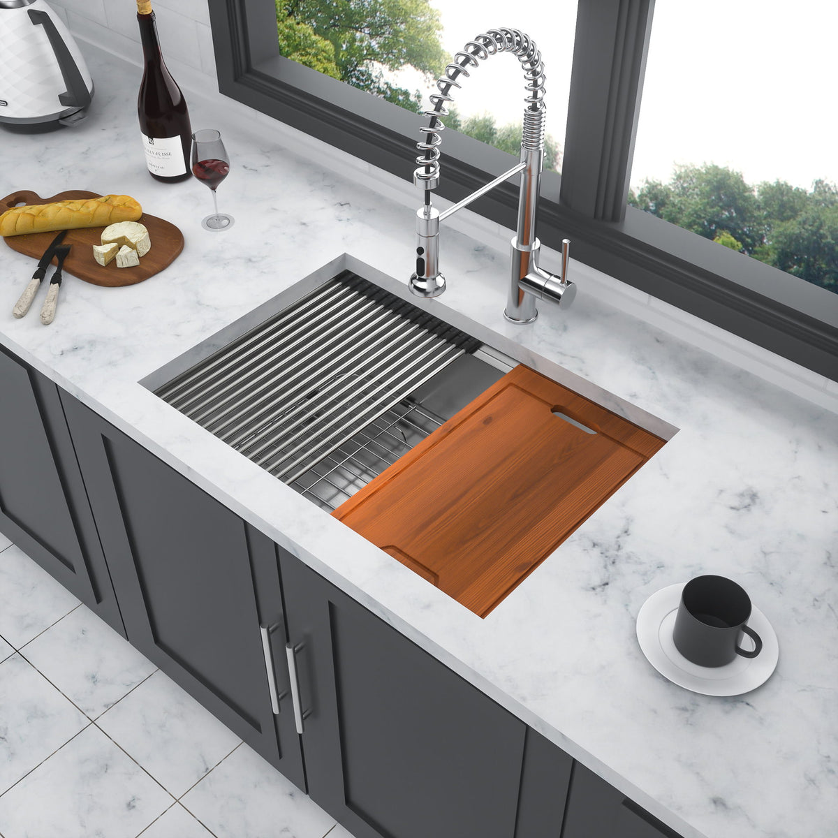 Single Bowl, Undermount Workstation, Kitchen Sink With Accessories