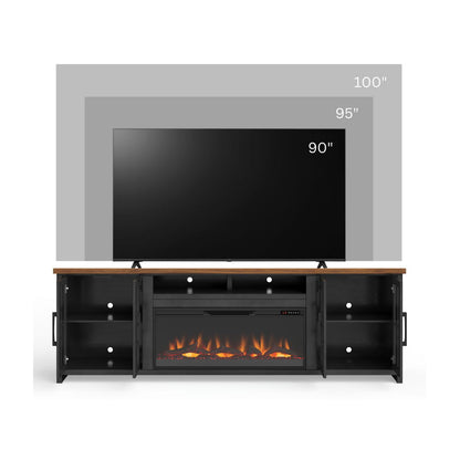 Fireplace TV Stand Console For TVs Up To 100" - Black / Whiskey