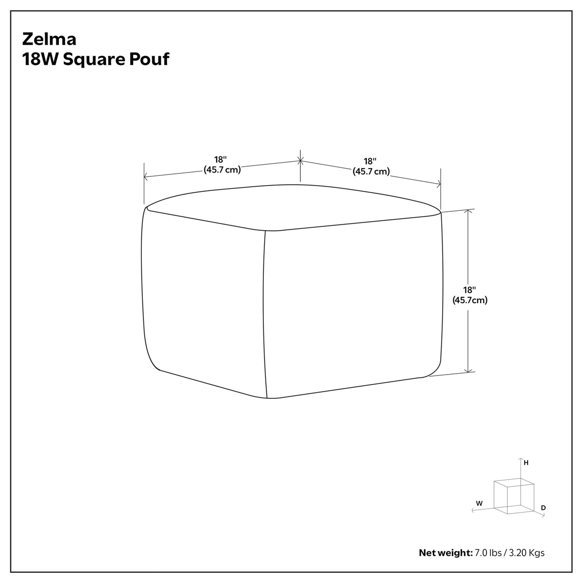 Zelma - Puf cuadrado tejido para exterior/interior - Crema/Natural