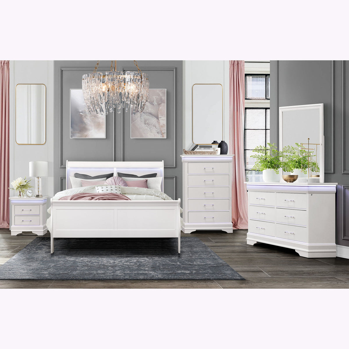 Charlston - 5 Piece Bedroom Set With LED Headboard