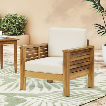 Outdoor Acacia Wood Club Chairs With Cushions - Teak / Beige