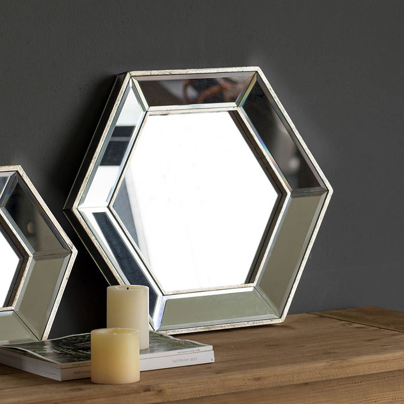 Hexagon Wall Mirror With Contemporary Glass Design, Home Decor Accent Mirror For Living Room, Entryway, Bedroom