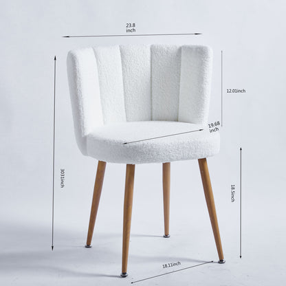 Modern Dining Chair (Set of 2) With Iron Tube Wood Color Legs, Shorthair Cushions And Comfortable Backrest, Suitable For Dining Room, Living Room, Cafe, Simple Structure - White