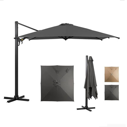 Round Cantilever Patio Umbrella With 360 Rotation & Infinite Tilt Adjustment