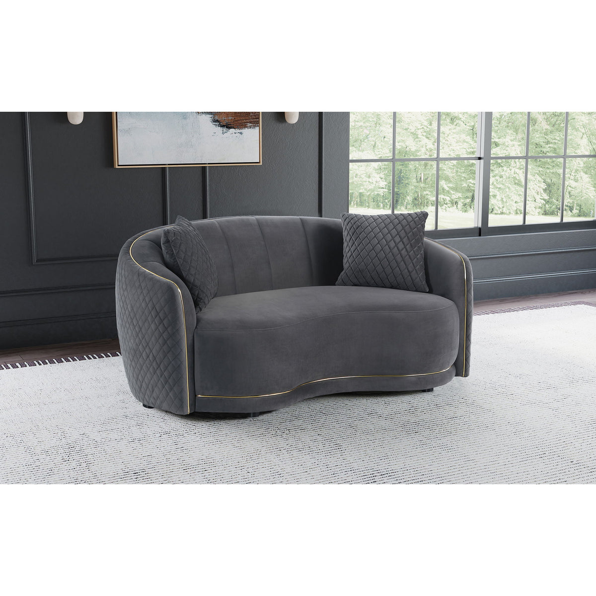 Lorraine - Upholstered Curved Loveseat - Dark Gray