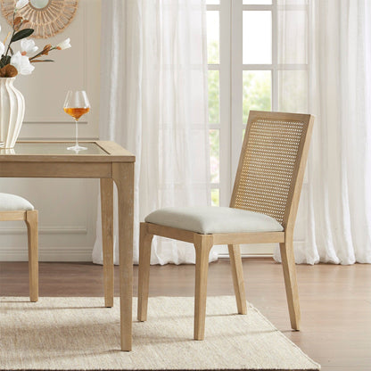 Dining Chair With Cane Back And Upholstered Seat (Set of 2) - Natural