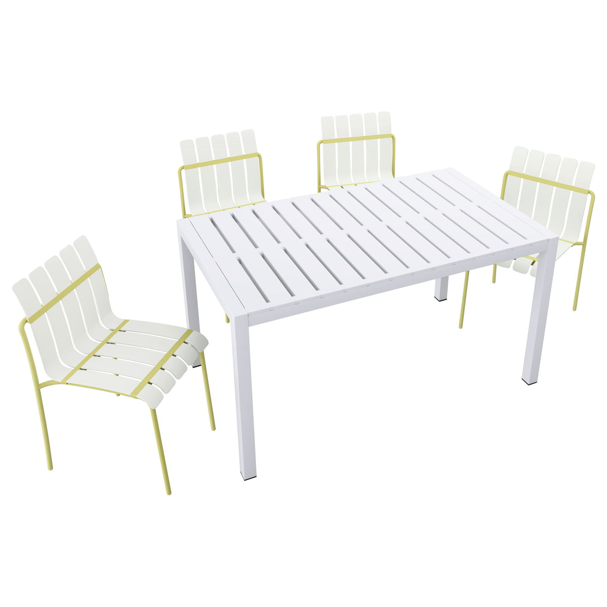 4 Piece Set Of Modern Color Block Designed Single Chairs With Long Table