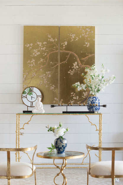 Paneles de arte mural con diseño de flor de cerezo, decoración para sala de estar, comedor, oficina y dormitorio (juego de 2) - Dorado