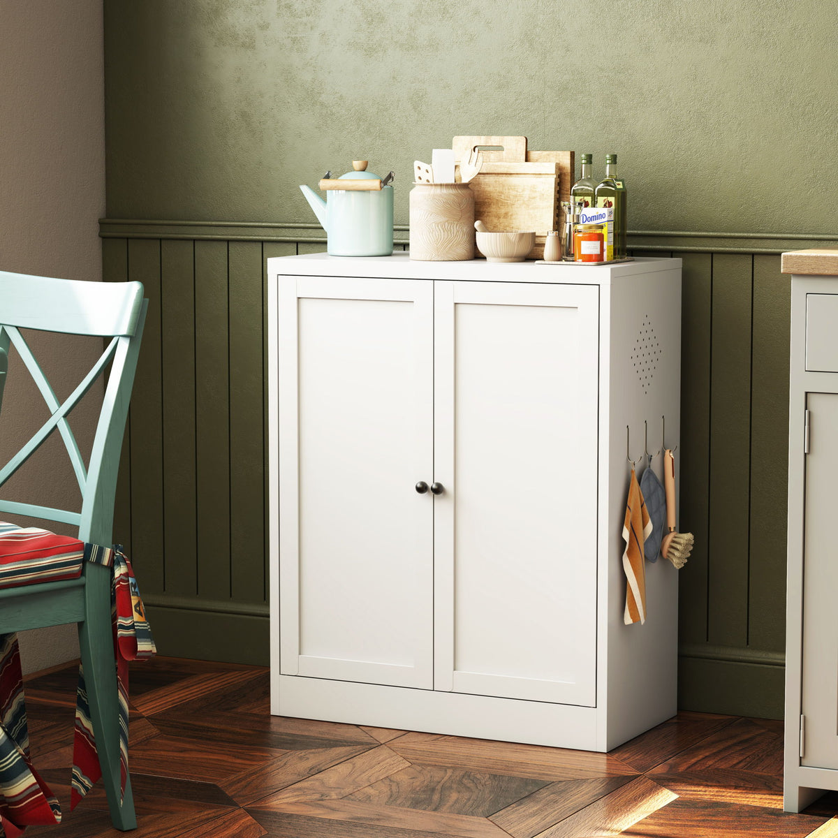 Pantry Cabinet With Adjustable Shelves Freestanding Kitchen Storage Organizer - White