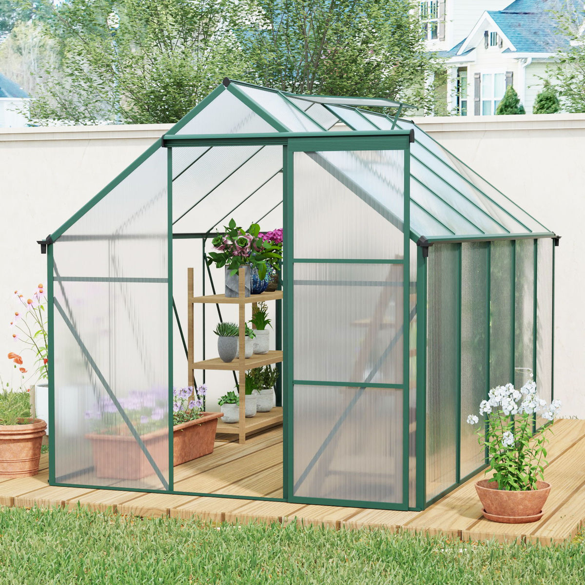 Polycarbonate house Raised Base And Anchor Aluminum Heavy Duty Walk-In houses For Outdoor Backyard In All Season