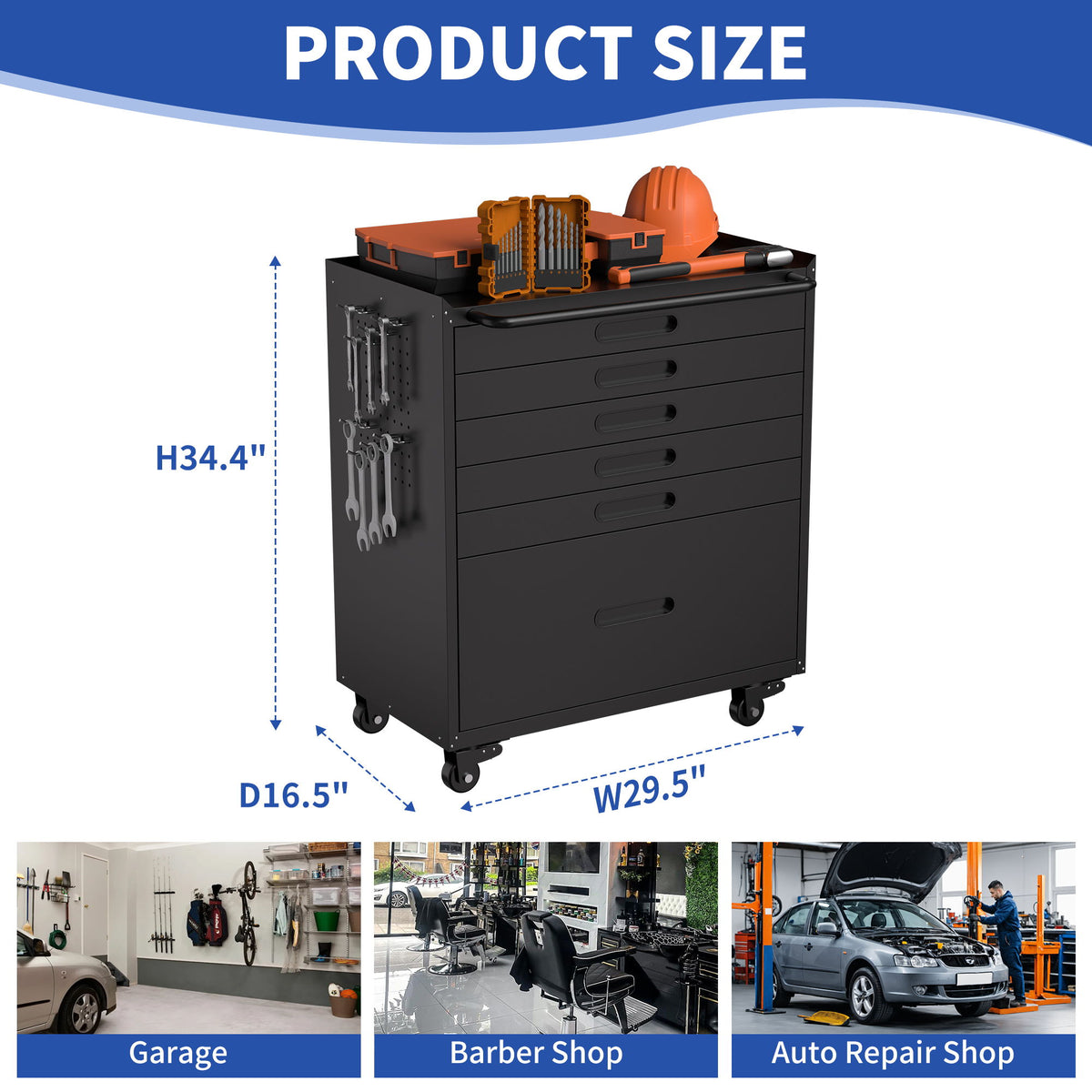 Rolling Tool Cabinet Heavy Duty Garage Storage With Lockable Doors & Drawers