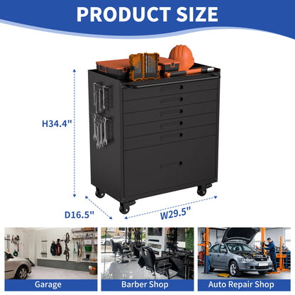 Rolling Tool Cabinet Heavy Duty Garage Storage With Lockable Doors & Drawers